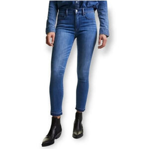 Aritzia Denim Forum Nico Mid Rise Skinny Crop Jeans Raw Hem Size 24